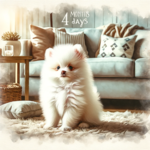 DALL·E 2023-12-09 19.50.35 - A small, fluffy Pomeranian puppy with a completely white coat, in...png