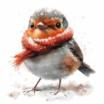 12 Winter Bird Clipart, Watercolor Robin in Scarf, Printable Watercolor Clipart, Paper Crafts...jpeg